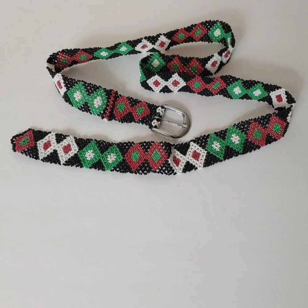 Beaded Belt Tribal‎ Native Southwestern Boho Diamond Snake Handmade Vintage